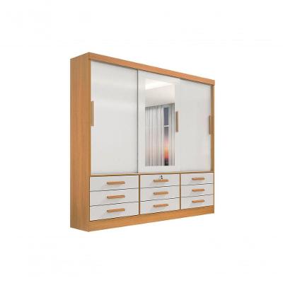 Guarda Roupa Casal Meridian Com Espelho 3 Portas 9 Gavetas Com Pés - D' Doro Cinamomo-off White