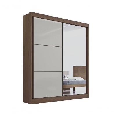 Guarda Roupa Casal Athenas 2 Portas 3 Gavetas Com Espelho Com Pés - D' Doro Castanho-off White