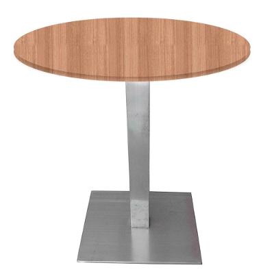 Mesa Quadrada Alpha Inox Prata 73,50 Cm (altura) Tampo Mdp Redondo 80 Cm Noce Naturalle (larg)