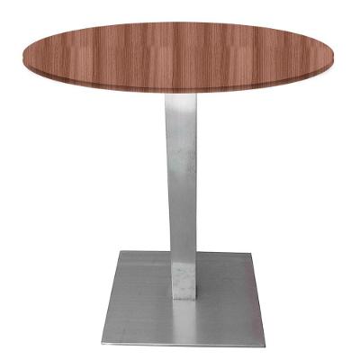 Mesa Quadrada Alpha Inox Prata 73,50 Cm (altura) Tampo Mdp Redondo 60 Cm Walnut (larg)