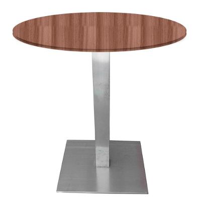 Mesa Quadrada Alpha Inox Prata 73,50 Cm (altura) Tampo Mdp Redondo 80 Cm Walnut (larg)