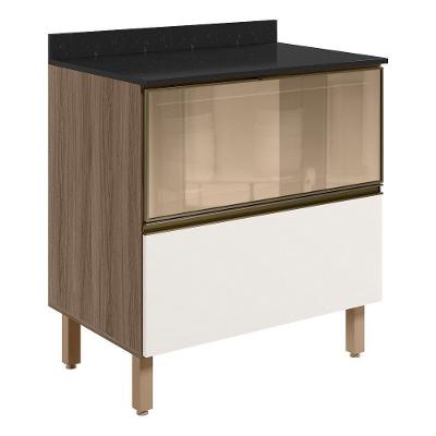 Balcao Tampo 2g Vidro 80cm Mdf Kali 16415 Nicioli Carvalho Toq Off White Cetim