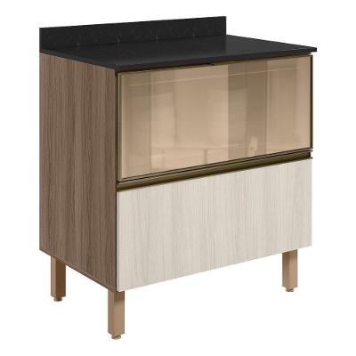 Balcao Tampo 2g Vidro 80cm Mdf Kali 16415 Nicioli Carvalho Toq Bianco Toq