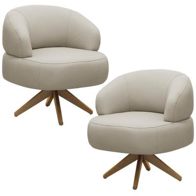 Kit 02 Poltronas Decorativas Giratória Orgânica Sala Living Zadok L06 Couro Cinza Claro - Lyam Decor