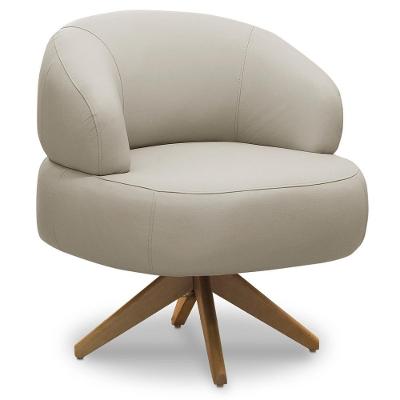 Poltrona Decorativa Giratória Orgânica Para Sala Living Zadok L06 Couro Cinza Claro - Lyam Decor