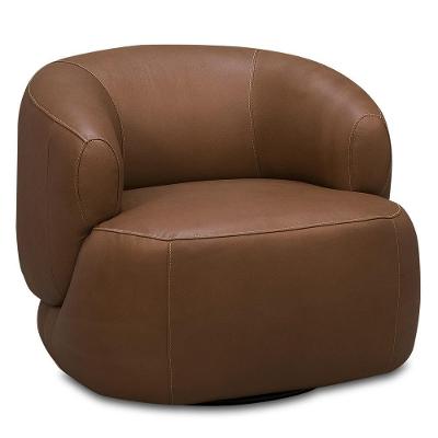 Poltrona Decorativa Giratória Orgânica Para Sala Living Begur L06 Couro Marrom Claro - Lyam Decor