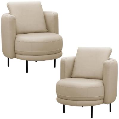 Kit 02 Poltronas Decorativas Orgânica Para Sala De Estar Living Belfort L06 Couro Bege - Lyam Decor