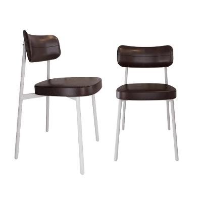 2 Unidades Cadeira Alloa Fixa C/4 Pés 50 X 44,7 X 83,8 Cm Pés Brancos - Courino Café - Branco Epoxi Courino Café