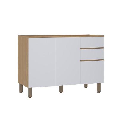 Balcão De Cozinha Para Pia 120cm 2 Portas E 3 Gavetas Sem Ta Freijó/cinza Cristal