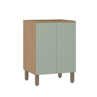 Balcão De Cozinha 60cm 2 Portas Sem Tampo Slim Luciane Móvei Freijó/verde Jade