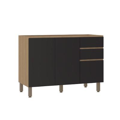 Balcão De Cozinha Para Pia 120cm 2 Portas E 3 Gavetas Sem Ta Freijó/preto
