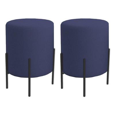 Kit 2 Puffs Orgânicos Veludo Thor Com Pés De Ferro Preto - 7 Decor Azul Marinho