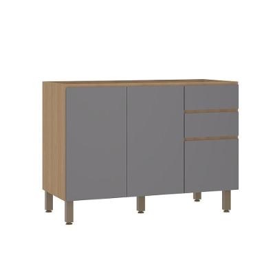 Balcão De Cozinha Para Pia 120cm 2 Portas E 3 Gavetas Sem Ta Freijó/cinza Puro