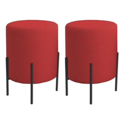 Kit 2 Puffs Orgânicos Veludo Thor Com Pés De Ferro Preto - 7 Decor Vermelho