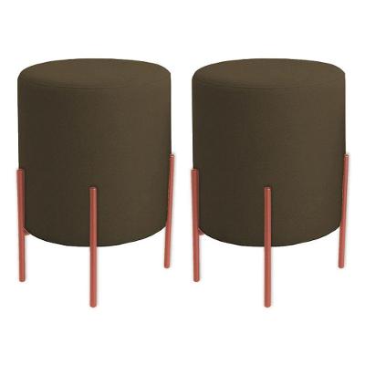 Kit 2 Puffs Orgânicos Veludo Thor Com Pés De Ferro Rosê - 7 Decor Marrom