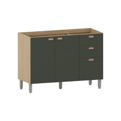 Balcão De Cozinha Para Pia 120cm 2 Portas E 3 Gavetas Classi Freijó/verde Amalfi