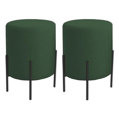 Kit 2 Puffs Orgânicos Veludo Thor Com Pés De Ferro Preto - 7 Decor Verde Escuro