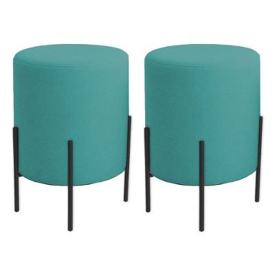 Kit 2 Puffs Orgânicos Boucle Thor Com Pés De Ferro Preto - 7 Decor Azul Turquesa