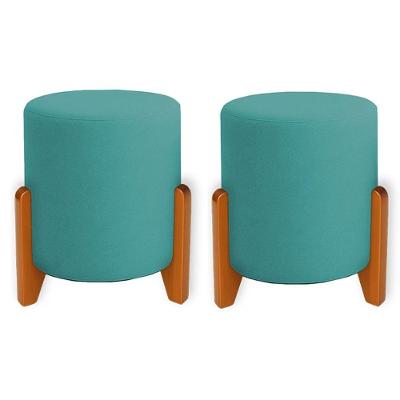 Kit 2 Puffs Orgânicos Veludo Thor Com Pés De Madeira - 7 Decor Azul Turquesa