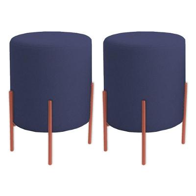 Kit 2 Puffs Orgânicos Veludo Thor Com Pés De Ferro Rosê - 7 Decor Azul Marinho