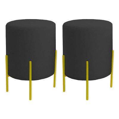 Kit 2 Puffs Orgânicos Veludo Thor Com Pés De Ferro Dourado - 7 Decor Preto