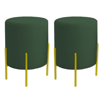 Kit 2 Puffs Orgânicos Veludo Thor Com Pés De Ferro Dourado - 7 Decor Verde Escuro