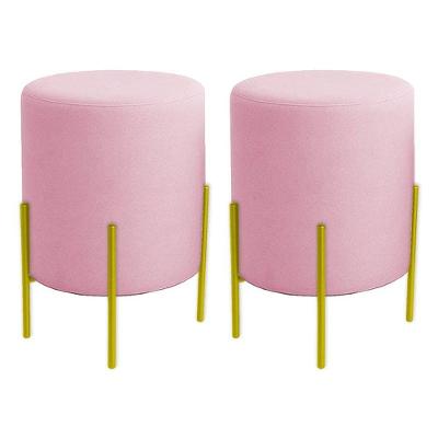 Kit 2 Puffs Orgânicos Veludo Thor Com Pés De Ferro Dourado - 7 Decor Rosê