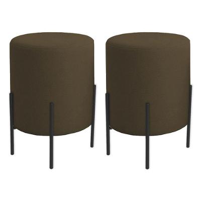 Kit 2 Puffs Orgânicos Veludo Thor Com Pés De Ferro Preto - 7 Decor Marrom
