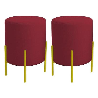 Kit 2 Puffs Orgânicos Veludo Thor Com Pés De Ferro Dourado - 7 Decor Bordo