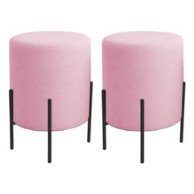 Kit 2 Puffs Orgânicos Veludo Thor Com Pés De Ferro Preto - 7 Decor Rosê