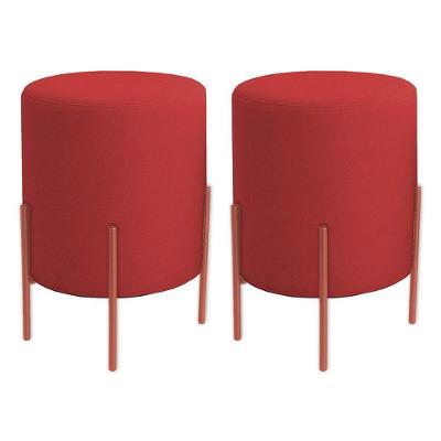Kit 2 Puffs Orgânicos Veludo Thor Com Pés De Ferro Rosê - 7 Decor Vermelho