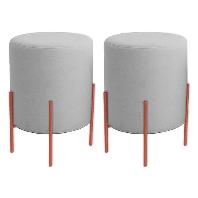 Kit 2 Puffs Orgânicos Veludo Thor Com Pés De Ferro Rosê - 7 Decor Prata