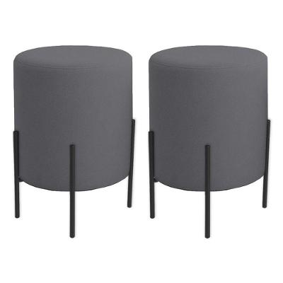 Kit 2 Puffs Orgânicos Veludo Thor Com Pés De Ferro Preto - 7 Decor Cinza Escuro