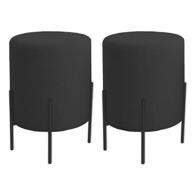 Kit 2 Puffs Orgânicos Veludo Thor Com Pés De Ferro Preto - 7 Decor Preto