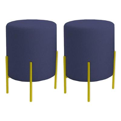 Kit 2 Puffs Orgânicos Veludo Thor Com Pés De Ferro Dourado - 7 Decor Azul Marinho
