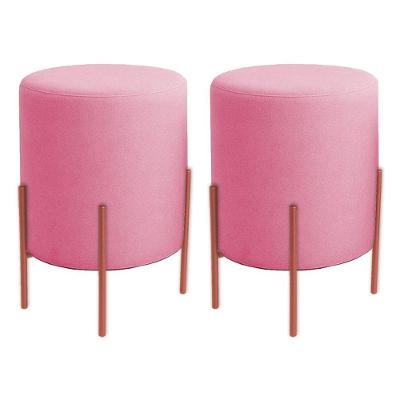 Kit 2 Puffs Orgânicos Veludo Thor Com Pés De Ferro Rosê - 7 Decor Rosa