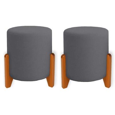 Kit 2 Puffs Orgânicos Veludo Thor Com Pés De Madeira - 7 Decor Cinza Escuro