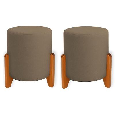 Kit 2 Puffs Orgânicos Veludo Thor Com Pés De Madeira - 7 Decor Cappuccino
