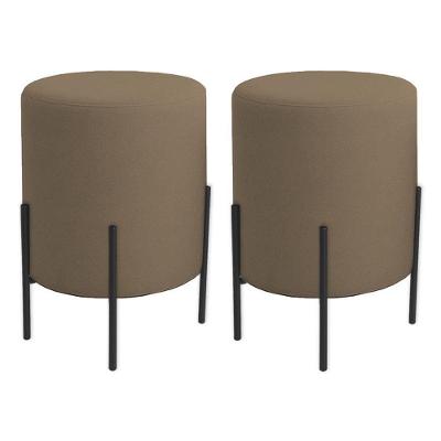 Kit 2 Puffs Orgânicos Veludo Thor Com Pés De Ferro Preto - 7 Decor Cappuccino