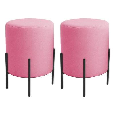 Kit 2 Puffs Orgânicos Veludo Thor Com Pés De Ferro Preto - 7 Decor Rosa