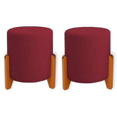 Kit 2 Puffs Orgânicos Veludo Thor Com Pés De Madeira - 7 Decor Bordo