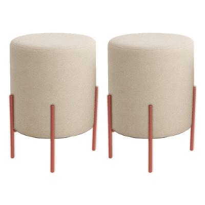Kit 2 Puffs Orgânicos Boucle Thor Com Pés De Ferro Rosê - 7 Decor Bege