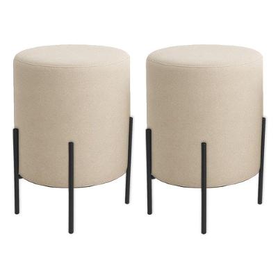 Kit 2 Puffs Orgânicos Boucle Thor Com Pés De Ferro Preto - 7 Decor Bege