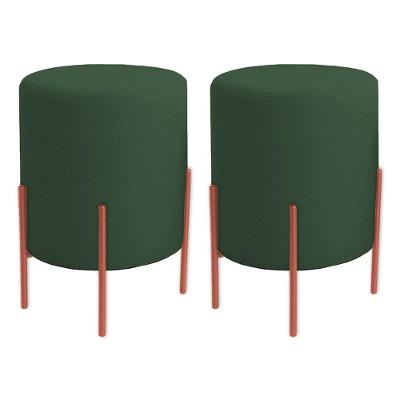 Kit 2 Puffs Orgânicos Boucle Thor Com Pés De Ferro Rosê - 7 Decor Verde Escuro