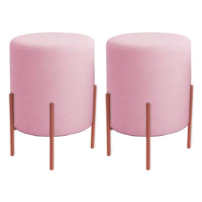 Kit 2 Puffs Orgânicos Boucle Thor Com Pés De Ferro Rosê - 7 Decor Rosê