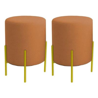 Kit 2 Puffs Orgânicos Veludo Thor Com Pés De Ferro Dourado - 7 Decor Terracota