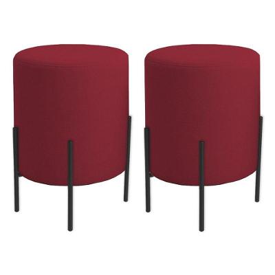 Kit 2 Puffs Orgânicos Veludo Thor Com Pés De Ferro Preto - 7 Decor Bordo