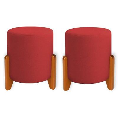 Kit 2 Puffs Orgânicos Veludo Thor Com Pés De Madeira - 7 Decor Vermelho