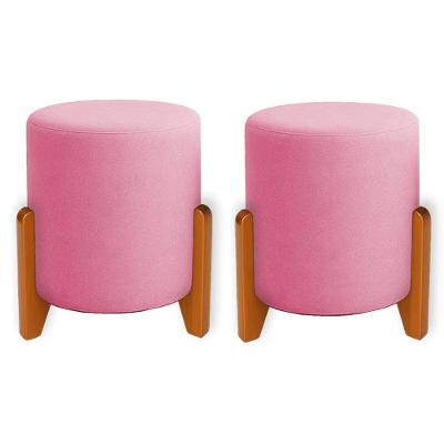 Kit 2 Puffs Orgânicos Veludo Thor Com Pés De Madeira - 7 Decor Rosa