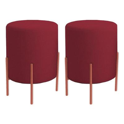 Kit 2 Puffs Orgânicos Veludo Thor Com Pés De Ferro Rosê - 7 Decor Bordo